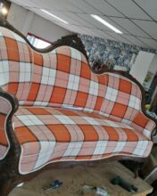 Canapé Louis Philippe - chêne, tissu carreaux